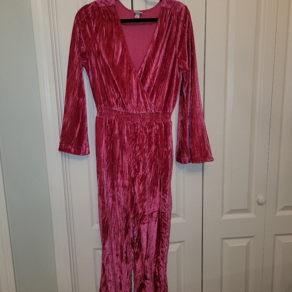 a new day Fuchsia Velvet Long Sleeve Jumpsuit